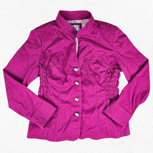 90s Vintage Magenta Pink Ruched Mandarin Collar Blazer Jacket Size Medium